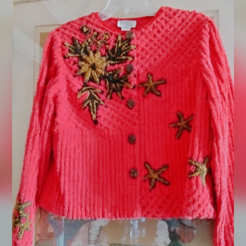 Millie's Closet Red Chenille Cardigan Tunic Jacket